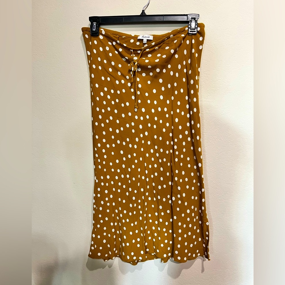MADEWELL mustard polka dot midi skirt